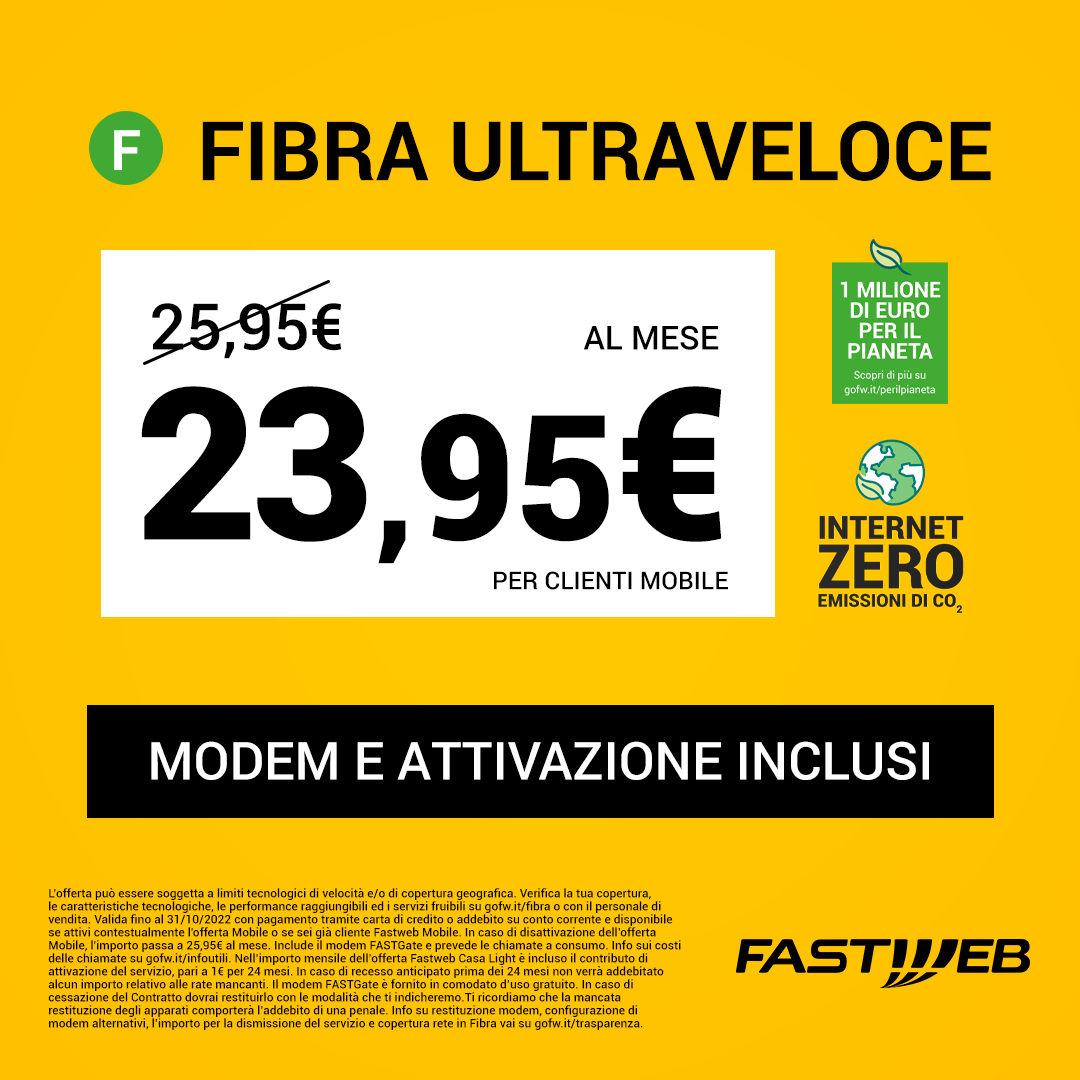 OFFERTA FASTWEB CASA LIGHT IN CONVERGENZA A 23,95€ AL MESE